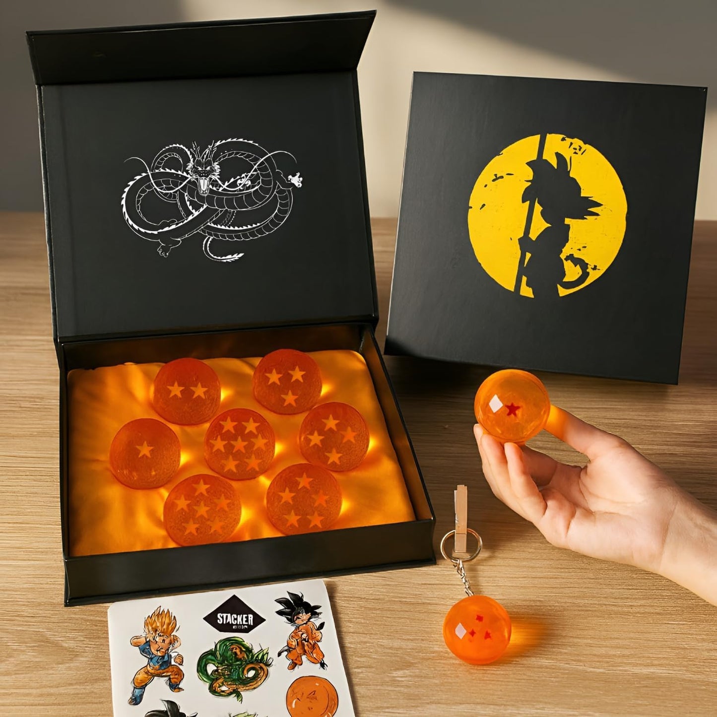 7-Star Sphere Set - 1.7" Crystal Balls, Keychain, Summoning Card & Stickers | Anime Collectible Gift