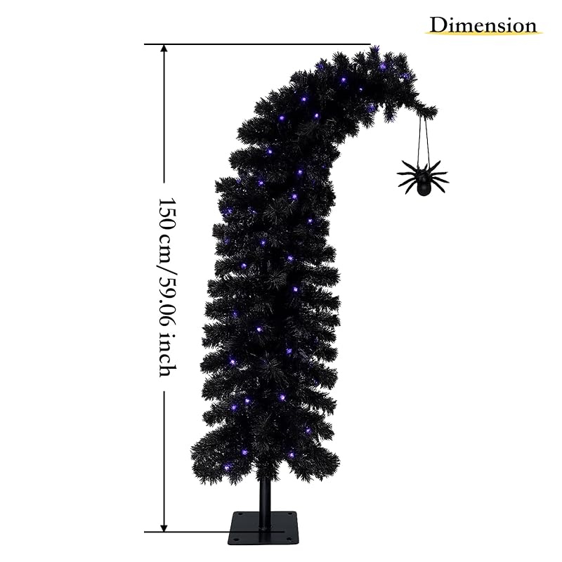 5ft Prelit Black Halloween Tree with 100 Orange Lights - Variation Black+5ft