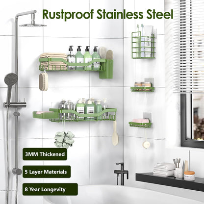 NESOMI Shower Caddy - Rustproof Stainless Steel Organizer with Soap Dish & Hooks | 7-Pack, No-Drill Storage
