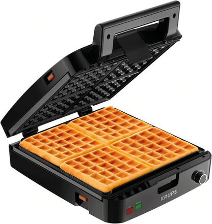 KRUPS 4-Slice Belgian Waffle Maker - Stainless Steel, 5 Browning Levels, Removable Plates, Large Family Size