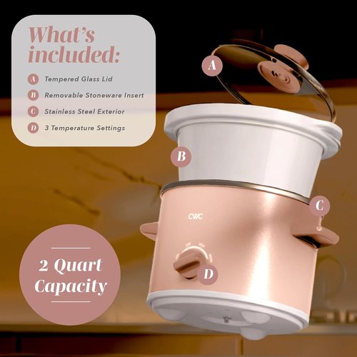 Cook With Color 2QT Mini Electric Round Slow Cooker - Adjustable Settings, Removable Pot, Dusty Rose