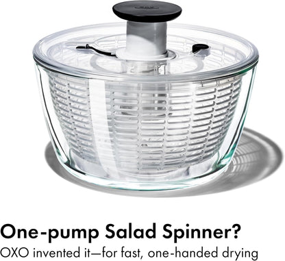 OXO Good Grips Glass Salad Spinner - Large 6.22-Qt BPA-Free Lettuce & Fruit Washer with Easy Pump