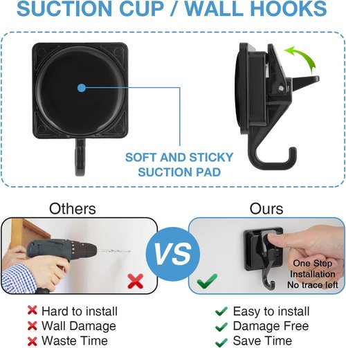 Heavy Duty Vacuum Wreath Cup Hook - Super Suction Black-Plated Design | 2 Pack for Kitchen & Bathroom