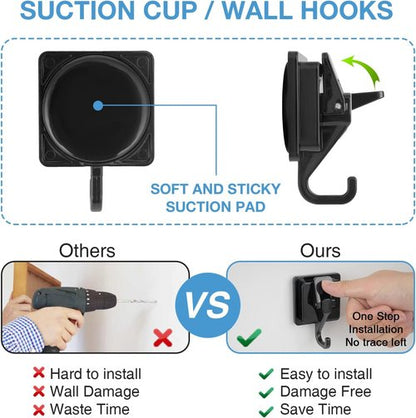 Heavy Duty Vacuum Wreath Cup Hook - Super Suction Black-Plated Design | 2 Pack for Kitchen & Bathroom