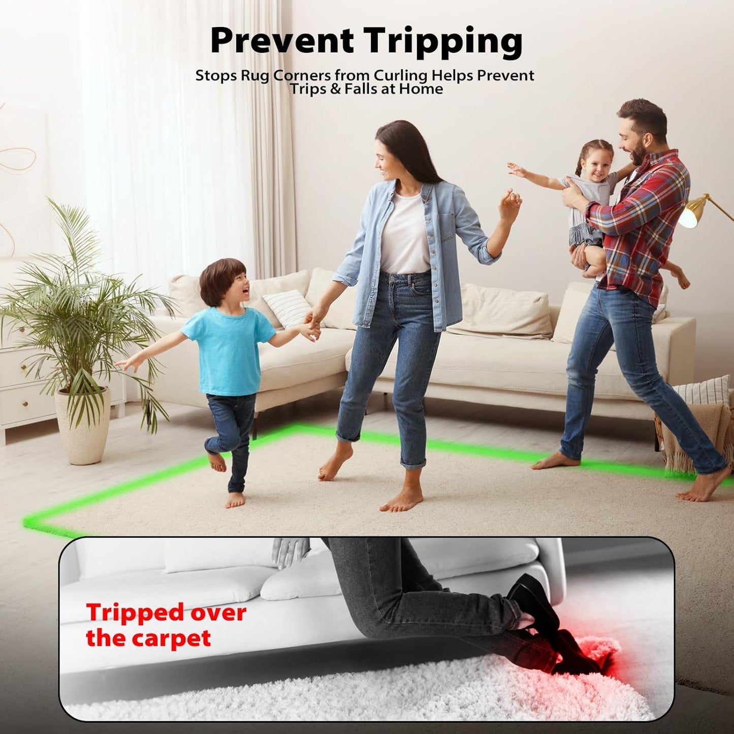 PHIXBEAR Rug Tape - 16 Pcs Reusable & Washable Anti-Slip Pads for Hardwood Floors | Residue-Free, Keeps Rugs Flat