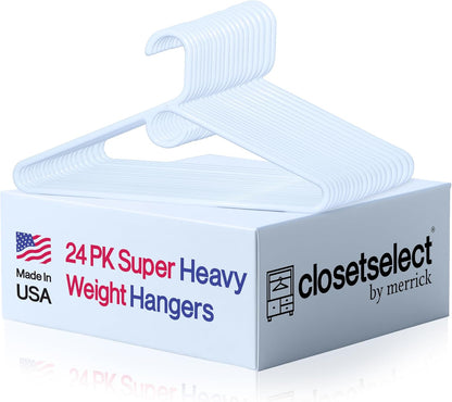 Super Heavy Duty Plastic Hangers - Made in USA | 24 Pack of Durable White Hangers
