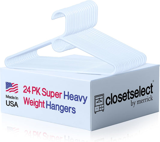 Super Heavy Duty Plastic Hangers - Made in USA | 24 Pack of Durable White Hangers