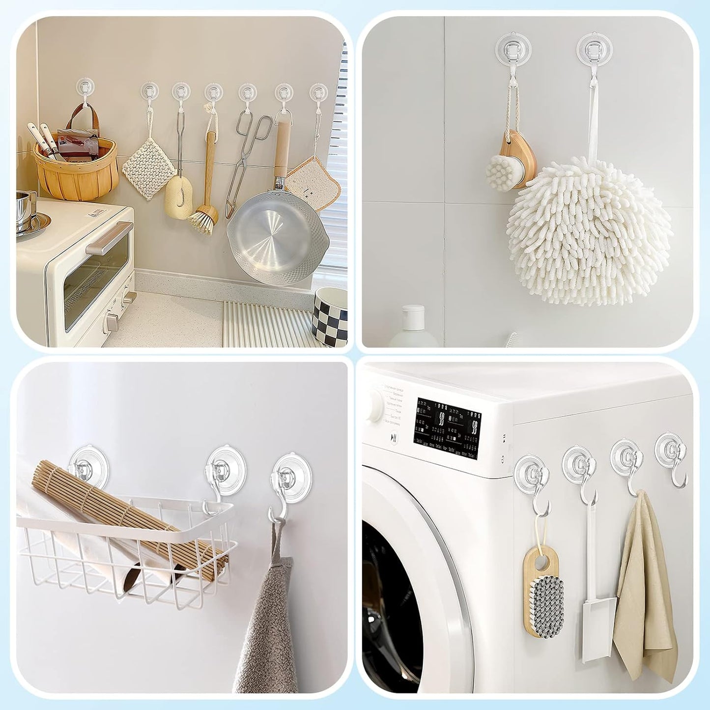 VIS'V Suction Cup Hooks - Heavy Duty Removable Shower Hooks | Clear, 2 Pcs with Wipes