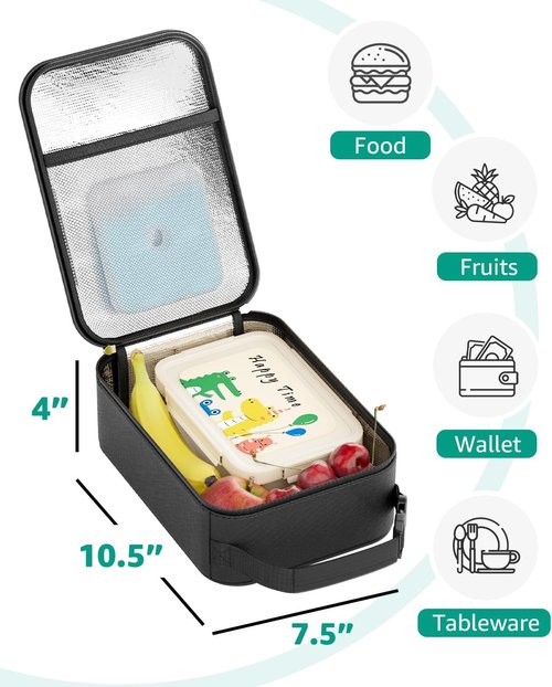 HowFly Insulated Lunch Bag - Portable Thermal Cooler for Work & School - Reusable Black Meal Bag with Buckle Handle