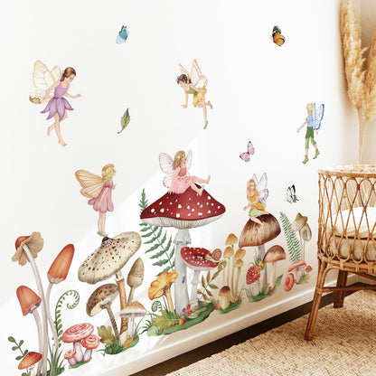 wondever Woodland Mushroom Wall Decals Fairy Butterfly Forest Peel and Stick Wall Art Stickers for Girls Bedroom Baby Nursery Living Room