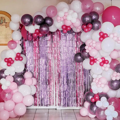 ParyWoo Light Purple Streamers - 8.2FT Metallic Lavender Foil Fringe Curtains for Party Decor