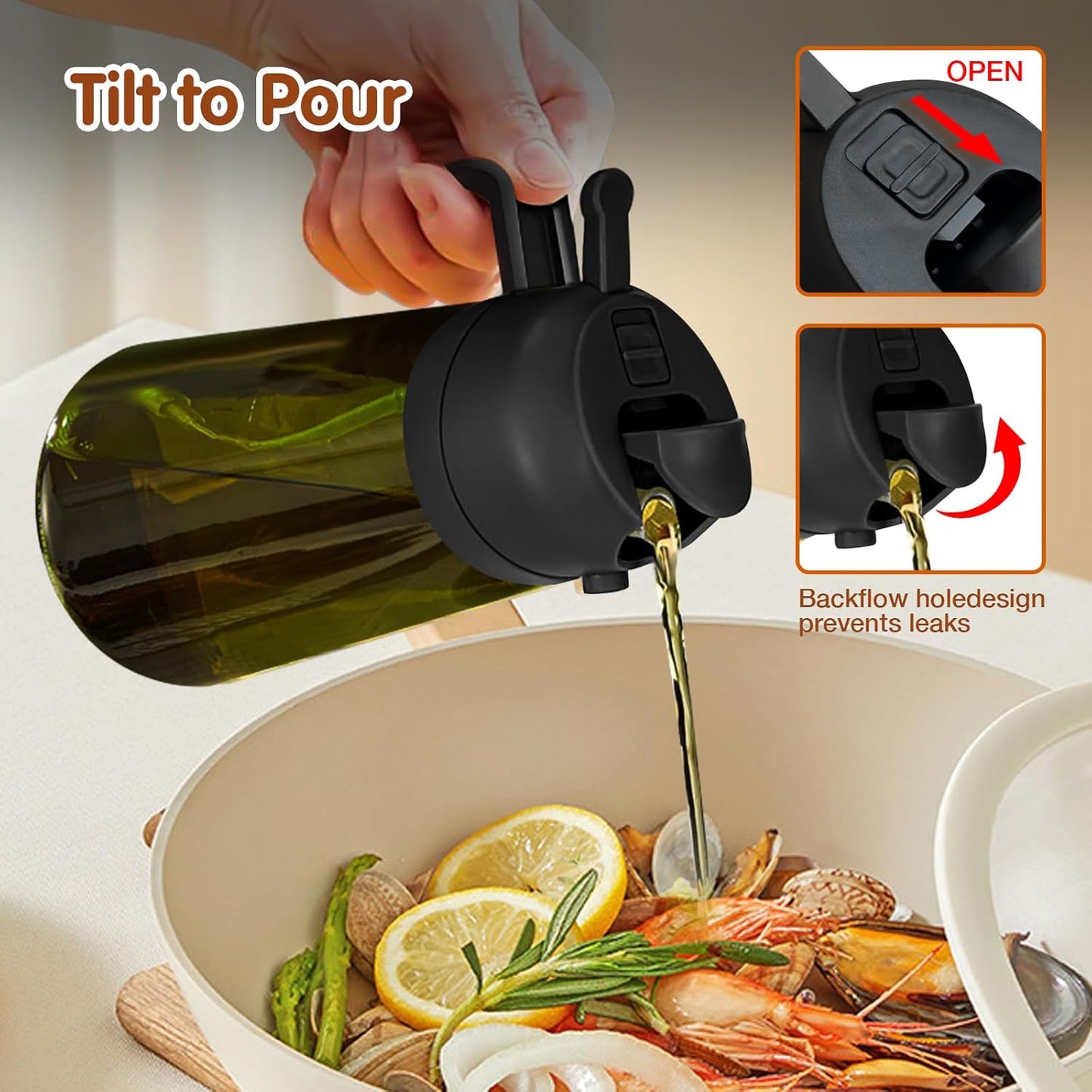 YARRAMATE Olive Oil Dispenser - 2PCS 16oz Light Blockage Dark Sprayer | Food-Grade Green Glass Bottles