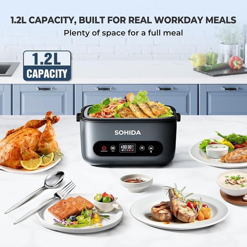 100W Cordless Electric Lunch Box - Rechargeable Heated Food Warmer | 1.2L Portable Design for Work & Outdoor Use