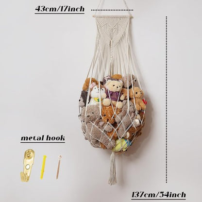 Amdermi Stuffed Animal Hammock - Boho Macrame Wall Organizer for Plush Toy Storage | Cream