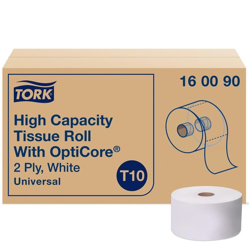 Tork OptiCore® Mid-size Toilet Paper Roll White T10, Universal, 2-ply, 12 x 2000 sheets, 160090