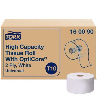 Tork OptiCore® Mid-size Toilet Paper Roll White T10, Universal, 2-ply, 12 x 2000 sheets, 160090