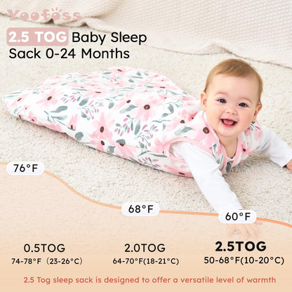 Yoofoss Baby Sleep Sack 6-12 Months, TOG 2.5 Baby Wearable Blanket with 2-Way Zipper, 100% Organic Cotton Fabric Winter Newborn Sleeping sack, Warm Soft Comfy(Medium)