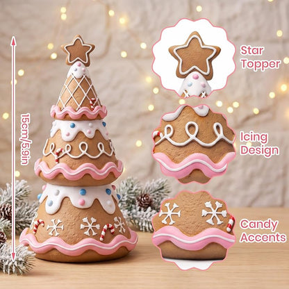 Gingerbread Christmas Tree Figurines – Resin 6 Inch Holiday Home Decor