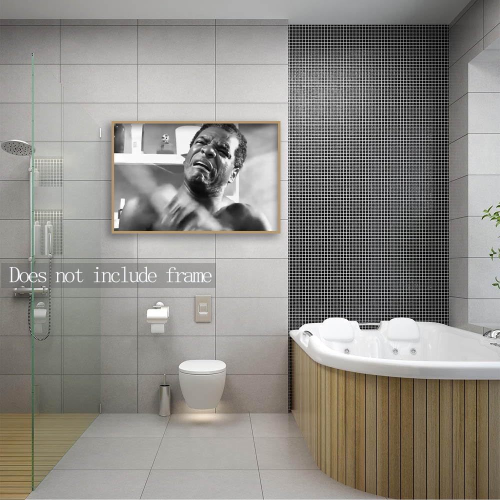 Regine Switzerland Funny Friday Bathroom Poster - Black & White Wall Art Canvas Print | 16x24 Inch Unframed Decor