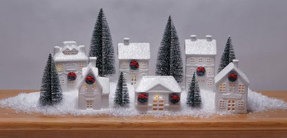 Mark Feldstein & Associates Holiday Wreath Village - 18-Piece White Porcelain LED Christmas Figurines with Trees