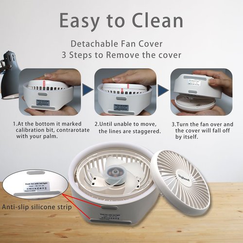 Digibond Small Desk Fan, Ultra Quite USB Fan Portable 3000mAh Rechargeable Battery Operate, High Power 3 Speed 5.3in With Ambient Light/Hook 180°Rotated Easy Clean (White)