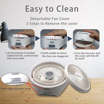 Digibond Small Desk Fan, Ultra Quite USB Fan Portable 3000mAh Rechargeable Battery Operate, High Power 3 Speed 5.3in With Ambient Light/Hook 180°Rotated Easy Clean (White)
