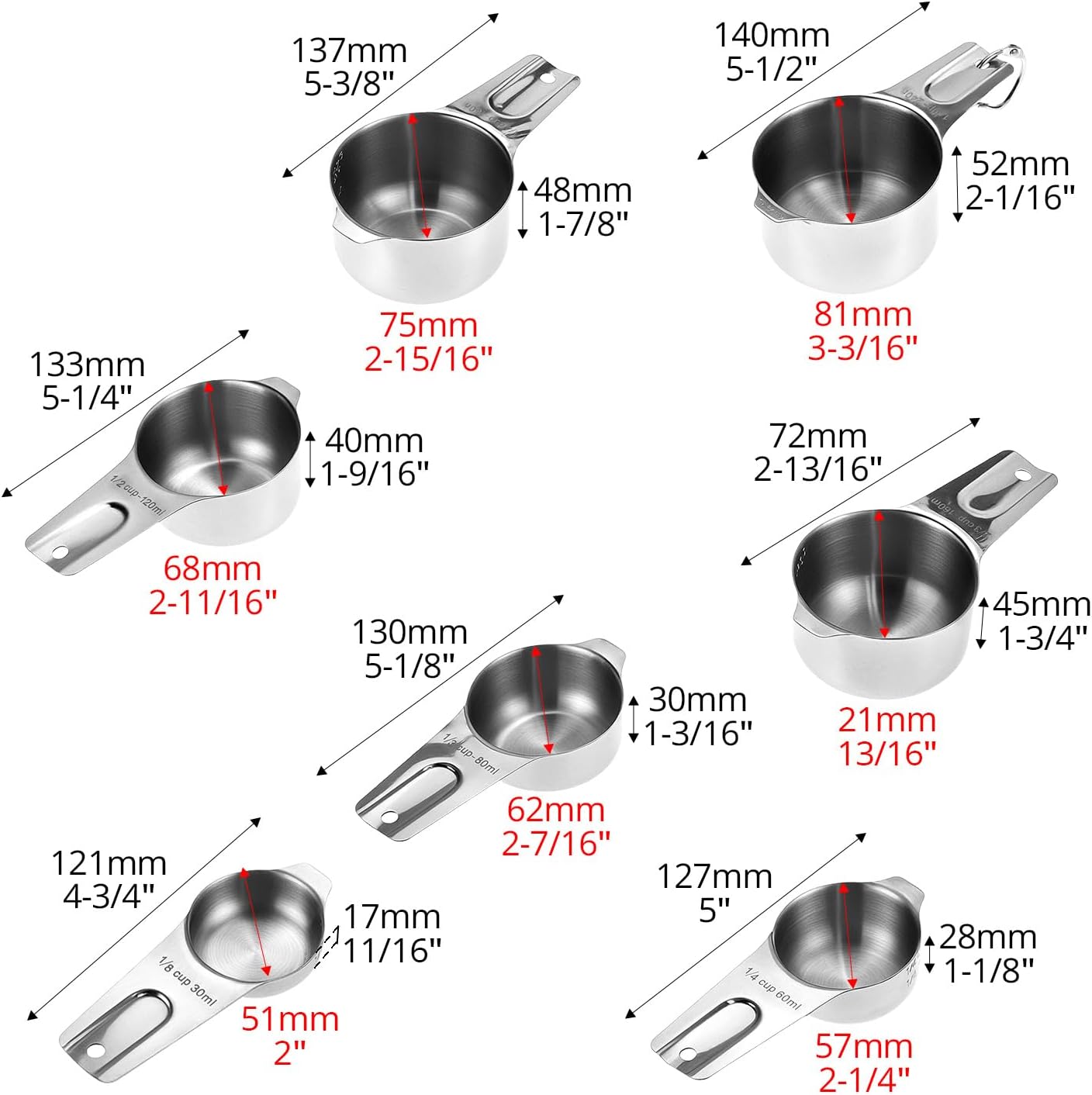 QWORK Stainless Steel Measuring Cups - Set of 7 Nesting Kitchen Tools for Cooking & Baking