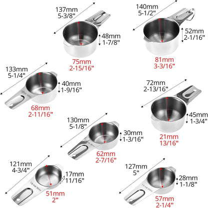 QWORK Stainless Steel Measuring Cups - Set of 7 Nesting Kitchen Tools for Cooking & Baking