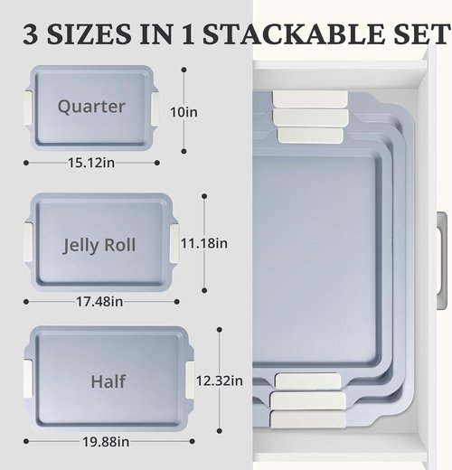 BRONYPRO Non-Stick Ceramic Baking Sheet Set - Heavy-Duty PFOA & PTFE Free Oven Trays | Set of 3, Cream