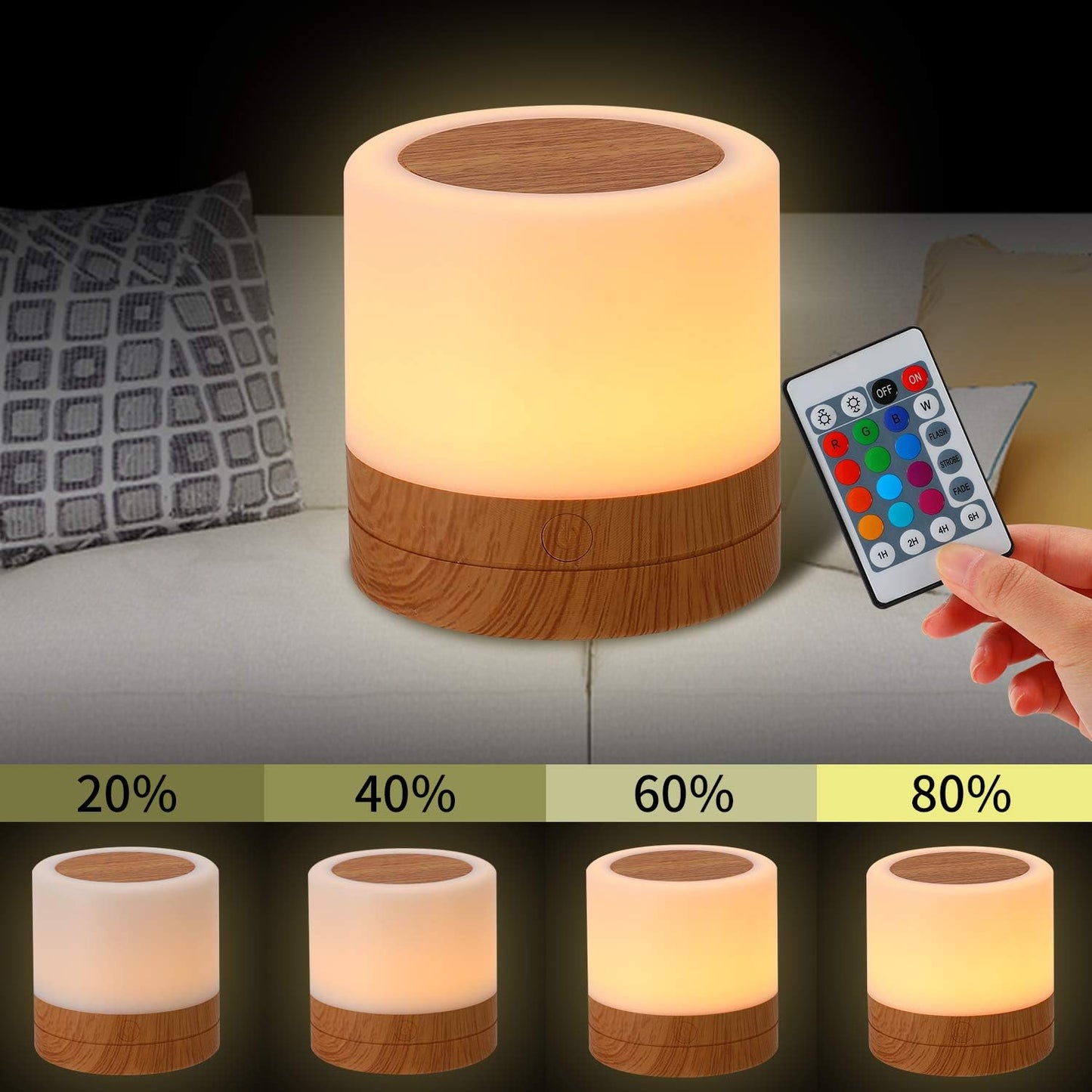 Skiennix Nursery Night Light - USB Rechargeable Desk Lamp with 13 RGB Colors & Remote Control | Portable Bedside Lamp for Kids (Brown)
