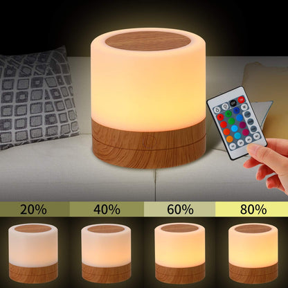 Skiennix Nursery Night Light - USB Rechargeable Desk Lamp with 13 RGB Colors & Remote Control | Portable Bedside Lamp for Kids (Brown)