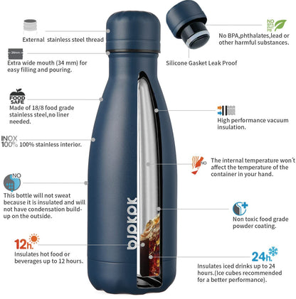 BJPKPK Water Bottles Insulated 12oz Stainless Steel Water Bottle Dishwasher Safe,Navy Blue