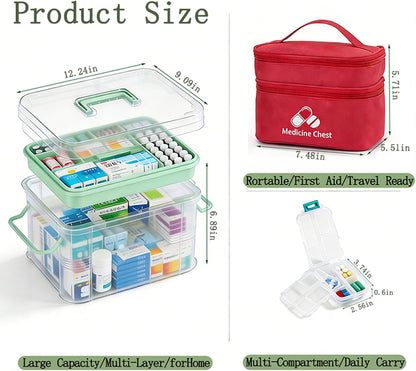 Skiennix 3-Piece Clear Medicine Organizer - Portable Multifunctional Storage Box for Home & Travel