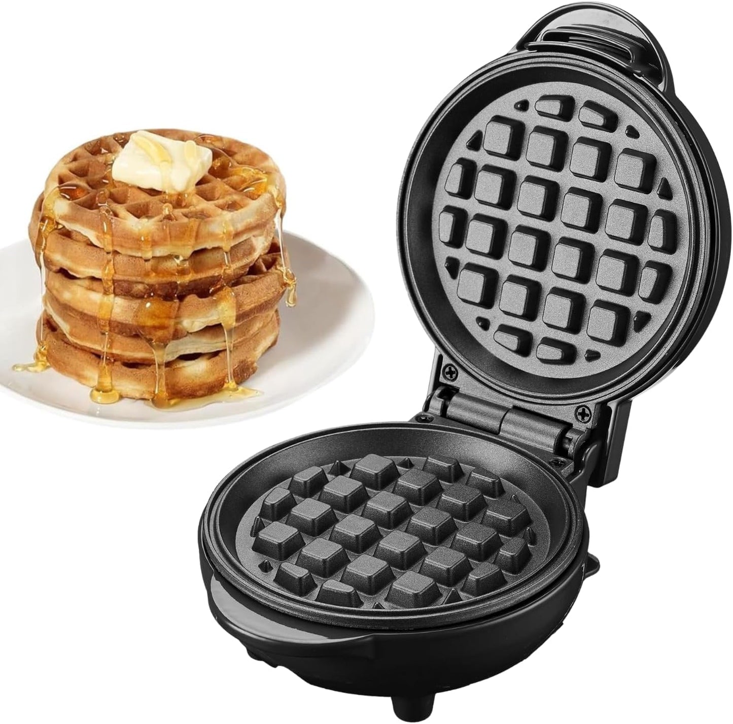 OVENTE Mini Waffle Maker - 4-Inch Non-Stick Chaffle Mold with Quick Heat-Up & Overheat Protection - Black WM215B