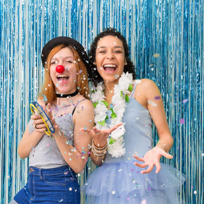 Skiennix Foil Curtain Backdrop - 10 Pack Blue Metallic Tinsel Fringe for Parties & Celebrations