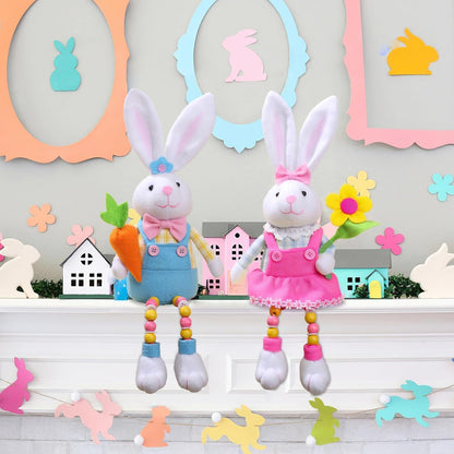 Skiennix Easter Bunny Plush Decorations - Cute Stuffed Rabbit for Easter Basket Stuffers | 2-Pack