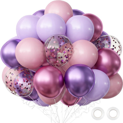 OuMuaMua Pink & Purple Balloons - 62Pcs Latex Balloons for Birthday, Baby Shower & Wedding Decor | 12 Inch
