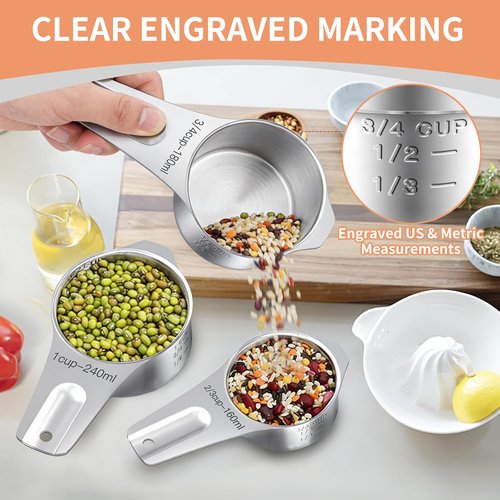 EWFEN Stainless Steel Measuring Cups & Spoons Set - 7 Nesting Cups, 7 Spoons & 5 Mini Spoons