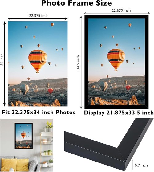 JCJMY 22.375x34 Black Picture Frame - Versatile Wall Hanging for Posters & Photos | Horizontal & Vertical Formats