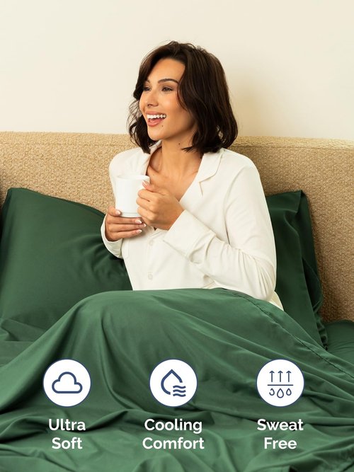 Extra Deep Cal King Sheet Set - 6 Piece Breathable and Cooling Sheets - Hotel Luxury Bedding for Women, Men, Kids & Teens - Easy Secure Fit - Soft & Wrinkle Free - Extra Deep Pockets - Emerald Green