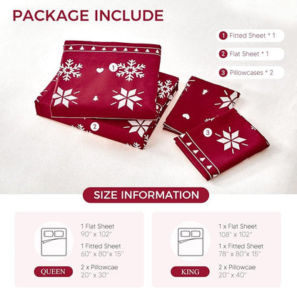 Tokokimo Christmas Bedding Set Queen 4-Piece Snowflake - Red Variation