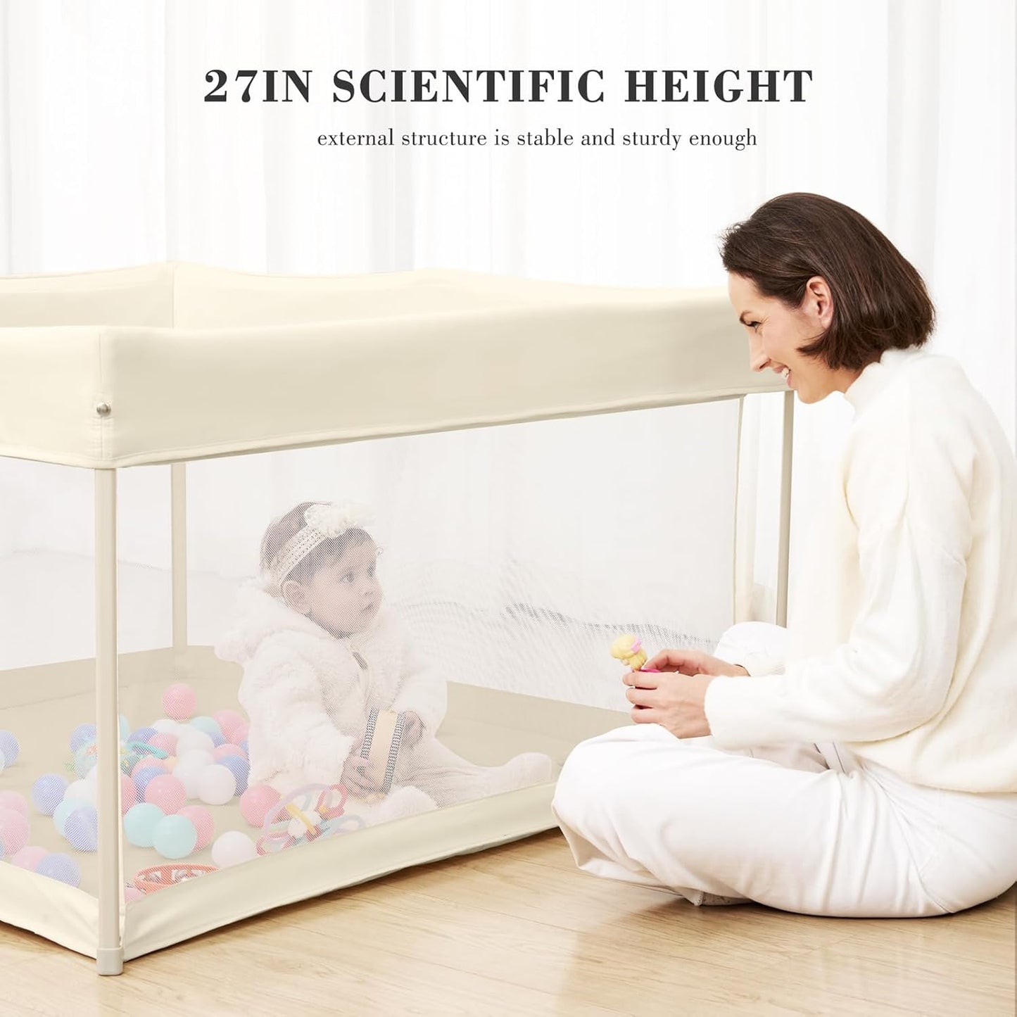 Regine Switzerland Foldable Baby Playpen - Portable 50"×50" Play Yard with Breathable Mesh & ASTM F406 Certified (Beige)