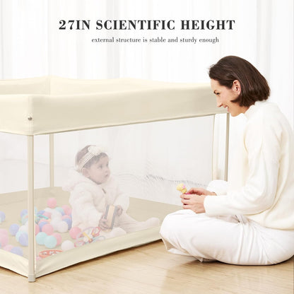 Regine Switzerland Foldable Baby Playpen - Portable 50"×50" Play Yard with Breathable Mesh & ASTM F406 Certified (Beige)