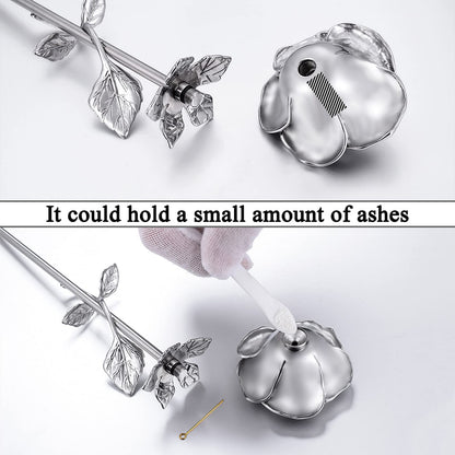Rose Flower Keepsake Urn for Ashes Sympathy Gift Small Stainless Steel Urn Mini Cremation Urn Keepsake Rose for Sharing Human Ashes-Silver