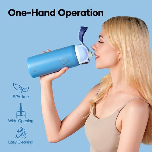 BUZIO 32 oz Insulated Stainless Steel Water Bottle - Triple Wall, Leakproof Lid, Keeps Drinks Cold 48H - Haze Blue