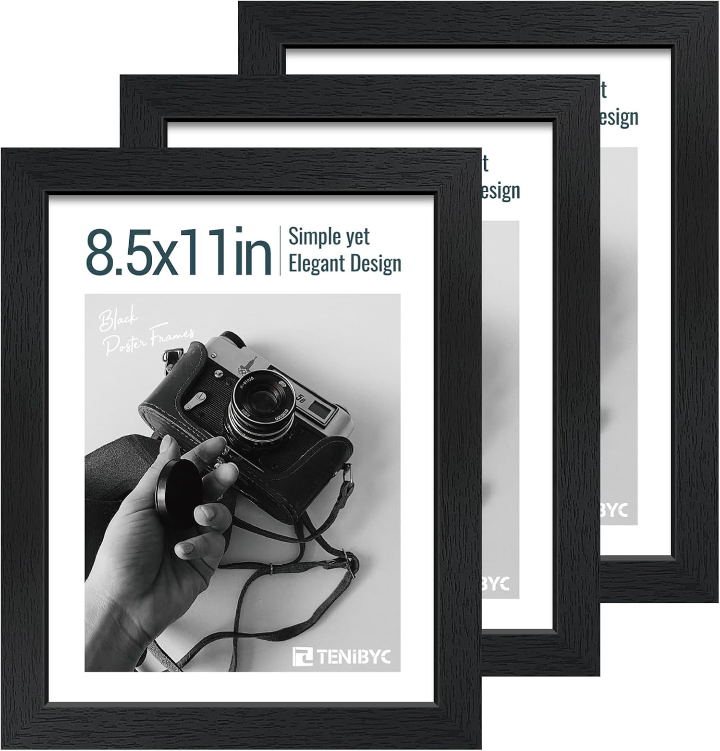 Black Woodgrain Picture Frame Set of 3 by Skiennix - Solid Wood & HD Tempered Glass for Table Display or Wall Hanging