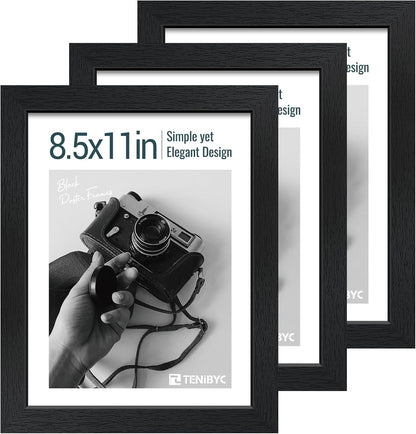 Black Woodgrain Picture Frame Set of 3 by Skiennix - Solid Wood & HD Tempered Glass for Table Display or Wall Hanging