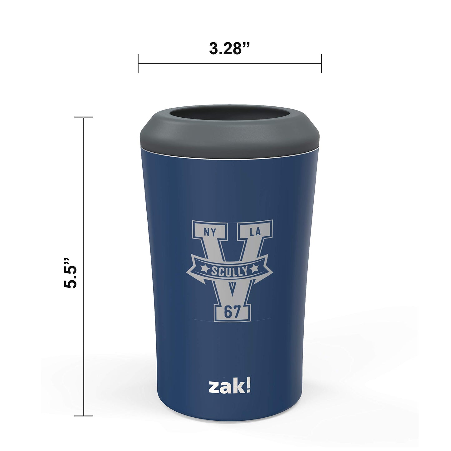 Zak Designs Bottle, 12 oz 18/8 SS Vacuum Insulated Stainless Steel, 4-in-1 Use and for Cold Drinks, Non BPA, Vin Scully Can cooler