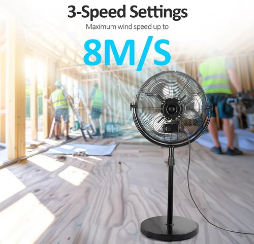 BEESTAR 18-Inch Heavy Duty Pedestal Fan - High Velocity, Adjustable Height & Tilt, Metal Design | Black