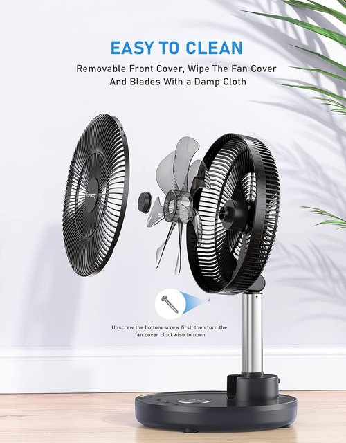 Faraday 12” Oscillating Standing Fan - Portable & Quiet Rechargeable Pedestal Fan with Remote & Timer | Adjustable Height for Home & Office